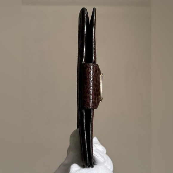 Celine Brown Macadam Canvas and Croc Embossed Leather French Wallet - Picture 5 of 15